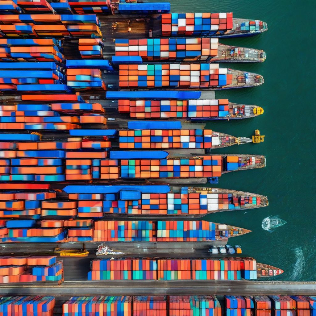 Cargo ship being loaded with shipping containers at a port